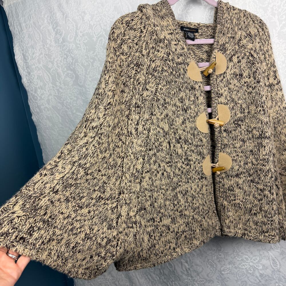 BCBGMAXAZRIA Women's Large Mohair Wool Blend Chunky Knit Toggle Cardigan Sweater